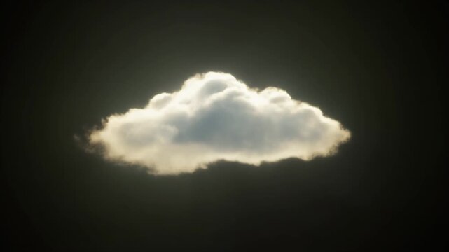 A single cloud illuminated by sunlight against a dark background, creating a dramatic visual