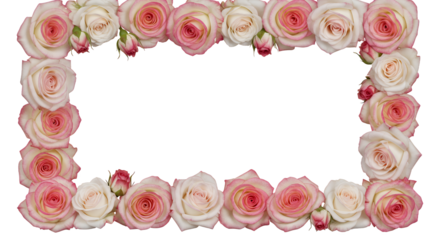Elegant floral border crafted from delicate pink and white roses, perfect for invitations and greeting cards