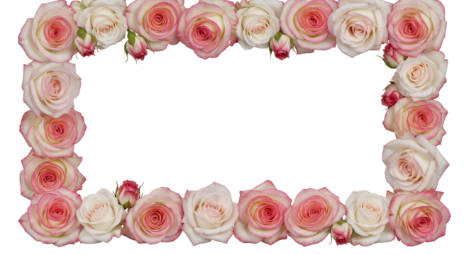 Elegant floral border crafted from delicate pink and white roses, perfect for invitations and greeting cards
