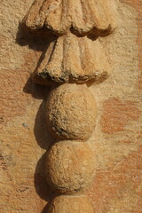 stone wall ornament on colonial church in saban, quintana roo, mexico