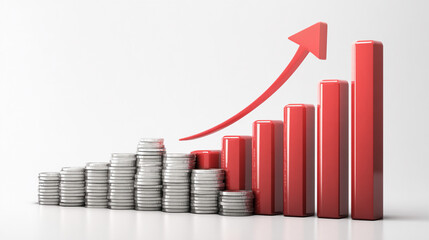 Bar graph illustrating revenue growth with rising colorful bars representing financial success business performance economic progress and data analysis in a clean modern digital visualization