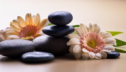 Concept For A Massage And Wellness Voucher With Stones And Floral Elements