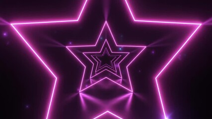 Bright neon star tunnel of purple lights in the dark. The star shape creates a sense of depth and leads the eye into the tunnel - Powered by Adobe