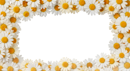 Vibrant daisy chain border framing a pristine white background, perfect for springtime designs, natural greetings, or charming decorative elements and fresh seasonal messages