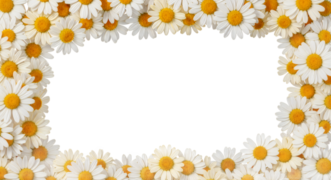 Vibrant daisy chain border framing a pristine white background, perfect for springtime designs, natural greetings, or charming decorative elements and fresh seasonal messages