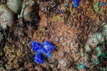 Macro azurite, malachite and limonite from Kamenushinskoe deposit, Russia— vibrant minerals with...