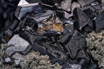 Sphalerite macro crystals from Dalnegorsk, Russia- cubic system, metallic luster with striations- professional macro, micro mineral photography for education and research