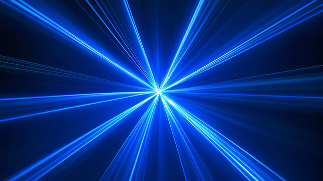 Intense blue light beams converge toward the center creating a dynamic glowing energy focal point representing futuristic technology digital visualization motion and abstract luminous design