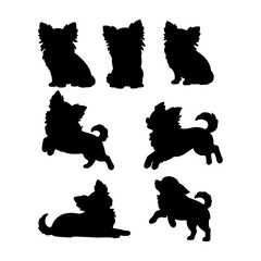 Various silhouettes of playful chihuahuas captured in different poses and actions on a plain background
