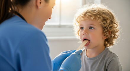 Young Boy Examined by Doctor Throat CheckUp.