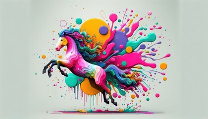 3D illustration of a jumping house in vivid colorful splash, blending playful energy with contemporary art elements. Chinese New Year greeting cards, festive holiday designs, cultural artwork