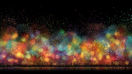Bright glowing multicolor fireworks light up the night sky with sparkling bokeh celebrating national holidays festivals New Year and special events creating a festive magical atmosphere
