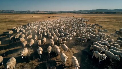 Medium shot of synchronized sheep herding with coordinated breeding efforts enhancing yield and farm efficiency