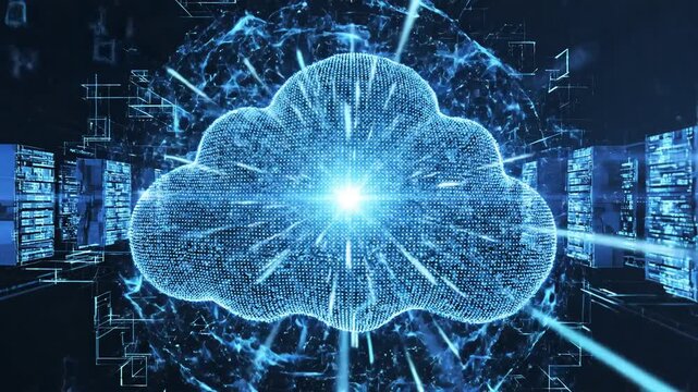 Futuristic Cloud Computing and Big Data Technology Animation.