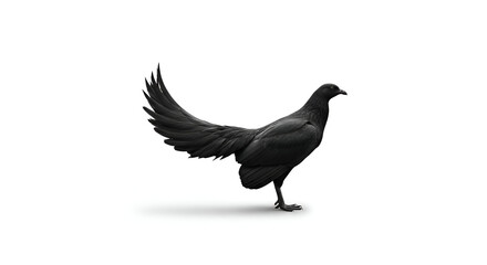 Obraz premium A black fowl stands tall, its dark feathers contrasting with a pristine backdrop