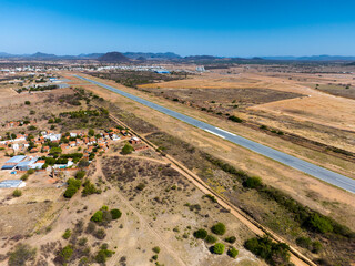 Very long airport runway aerial view
