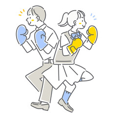 A simple and stylish line drawing of a high school student taking on a challenge with confidence