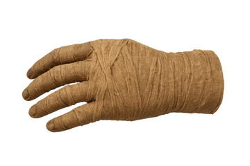 Mummified hand on transparent background, halloween mummy character, ancient horror death and decay concept