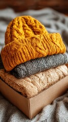 Stylish Woolen Beanies in a Cardboard Box