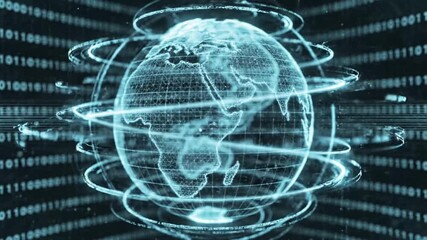 Digital Rotating Globe With Neon Lines Forming a Futuristic Global Network - Powered by Adobe