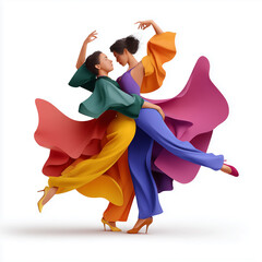 Dynamische T&auml;nzer in farbenfrohen modernen Outfits &ndash; kreative Bewegung und Energie