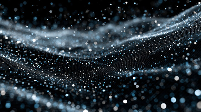 Delicate digital particles float in a soft ethereal space with gentle motion creating a sense of depth serenity and futuristic abstract visualization in a dreamy cosmic digital environment