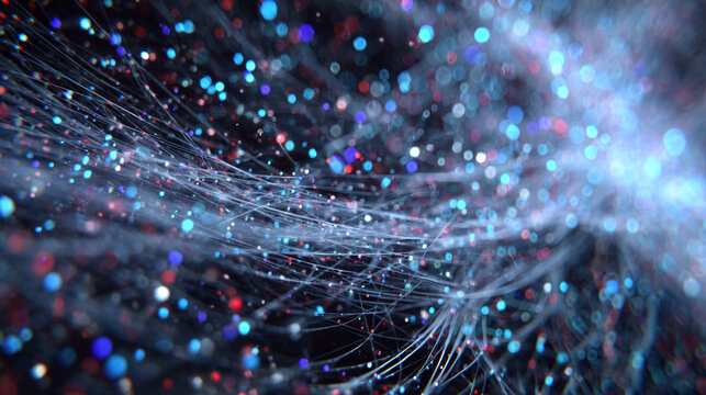 Delicate digital particles float in a soft ethereal space with gentle motion creating a sense of depth serenity and futuristic abstract visualization in a dreamy cosmic digital environment