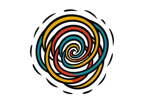 Layered colorful spiral forming dense swirling pattern with energetic circular motion