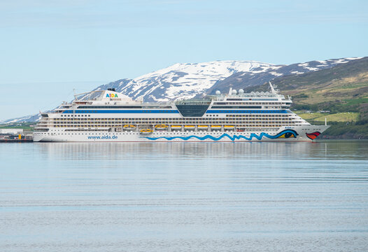 Cruise ship Aida Sol in port of Akureyri in North Iceland
