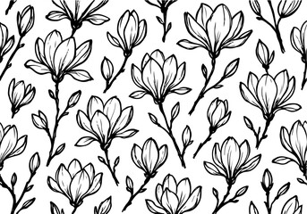 Magnolia blossom hand drawn simple sketch vector illustration
