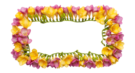 Elegant floral frame crafted from delicate pink and yellow blossoms, perfect for invitations and artistic designs