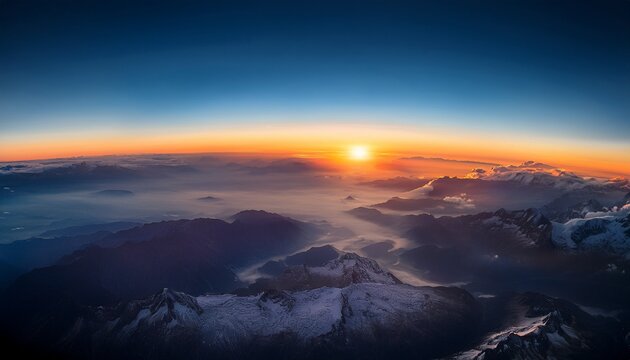 Earth Sunrise View From Space Mountains And Atmospheric Haze Visible
