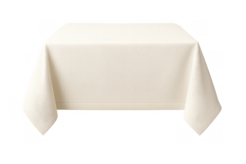 White tablecloth neatly draped over a table, providing a pristine, empty setting, ready for food or product display