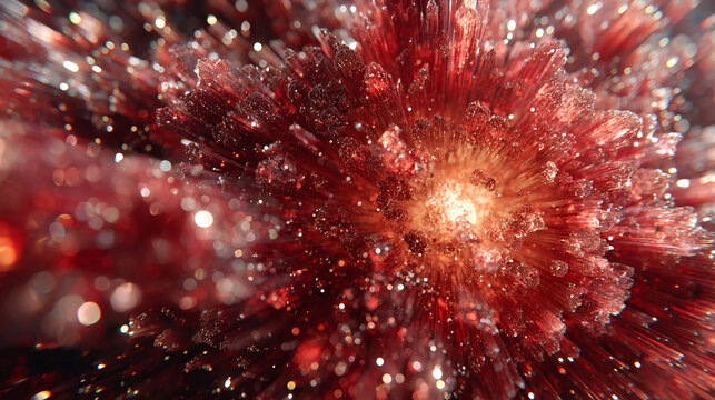 Vibrant energy particles exploding outward in a dynamic display of light and motion representing power force creativity and cosmic phenomena in an abstract futuristic scientific visualization