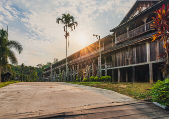 Lamin Longhouse at Sunset in Mancong Village, East Kalimantan