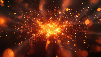 Vibrant energy particles exploding outward in a dynamic display of light and motion representing power force creativity and cosmic phenomena in an abstract futuristic scientific visualization