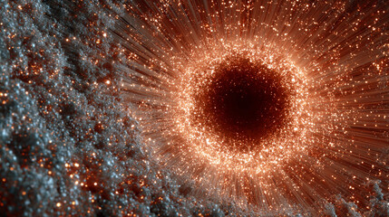 Vibrant energy particles exploding outward in a dynamic display of light and motion representing power force creativity and cosmic phenomena in an abstract futuristic scientific visualization