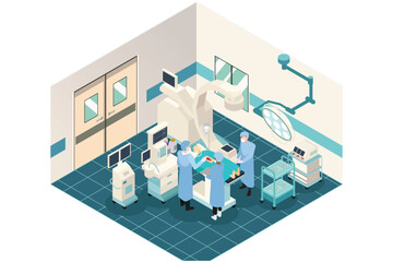 Isometric Surgery Room in Hospital Vector Illustration