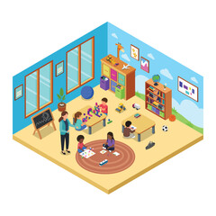 Isometric of a Kindergarten School Vector Illustration