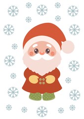 Cute Christmas Santa Illustration – Kawaii Holiday Character Clipart. Merry Christmas!