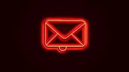 Digital red neon envelope icon pulsating and shaking on a black background, representing a new email message, incoming communication, or an unread notification alert in a modern inbox - Powered by Adobe