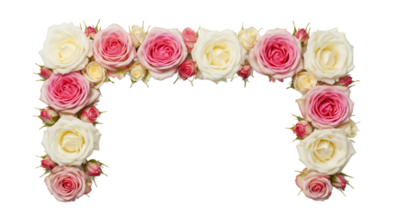 Elegant Archway Frame Adorned with Delicate Pink and Cream Roses, Perfect for Weddings and Celebrations