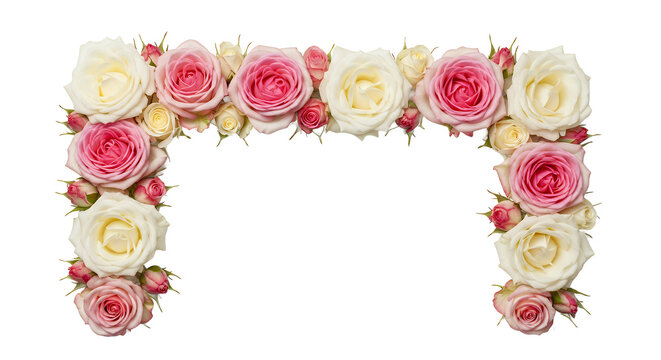 Elegant Archway Frame Adorned with Delicate Pink and Cream Roses, Perfect for Weddings and Celebrations