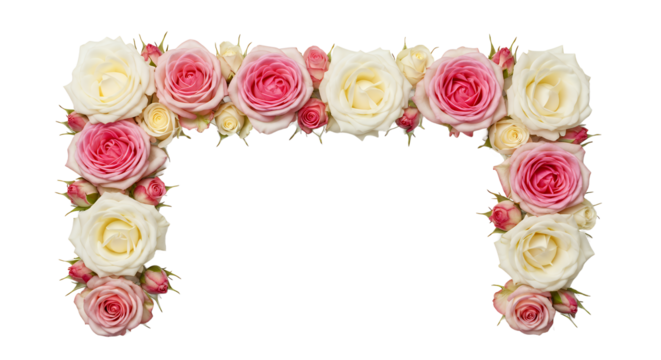 Elegant Archway Frame Adorned with Delicate Pink and Cream Roses, Perfect for Weddings and Celebrations