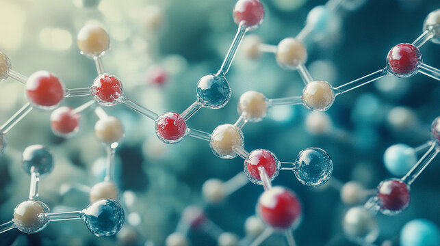 Abstract floating chemical compounds forming dynamic molecular structures vibrant colors representing scientific discovery innovation and the unseen forces of chemistry and nature