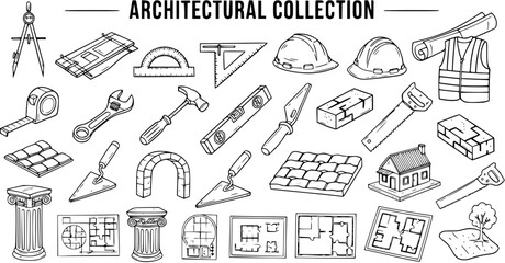 Architectural Collection: Hand-Drawn Construction and Design Tools  Elements