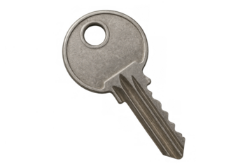 Metal key unlocking solution demonstrating security access concept on transparent background