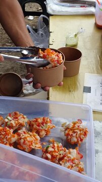 "Cipuk" literally means starch or tapioca flour and crackers. Basically, it's quite similar to Cireng, where starch or tapioca flour is coated in crackers and then fried