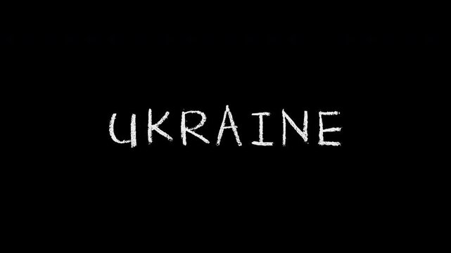 Ukraine and uk chalk writing animation on black background