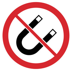 No magnetic magnets allowed sign with a prohibitory symbol on a white background